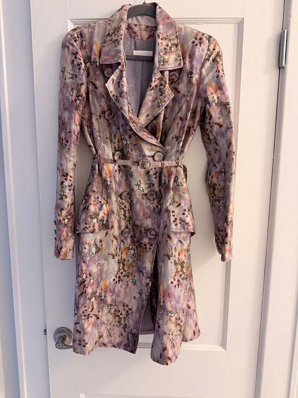 Nina Ricci Watercolor Floral Linen and Silk Belted Trench Coat